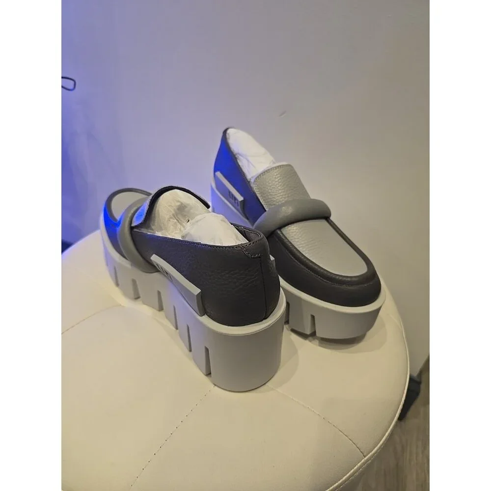 United Nude Loafers Composite Grip Shoes Gray Leather Wedge Chunky Platform 40 9 - Picture 9 of 10